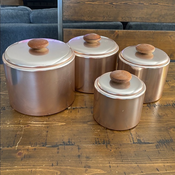 Other - Vintage Copper Canister Set with Wooden Lids